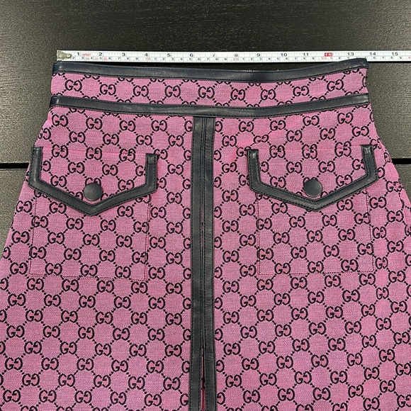 Gucci SS21 Pink GG Canvas Skirt with Leather Trim - size 40 - Picture 7 of 9